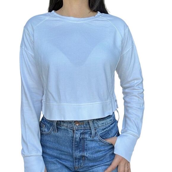 New Sweaty Betty White Long Sleeve Cropped Sweatshirt Top Size 6 Recycled Poly - Picture 10 of 10